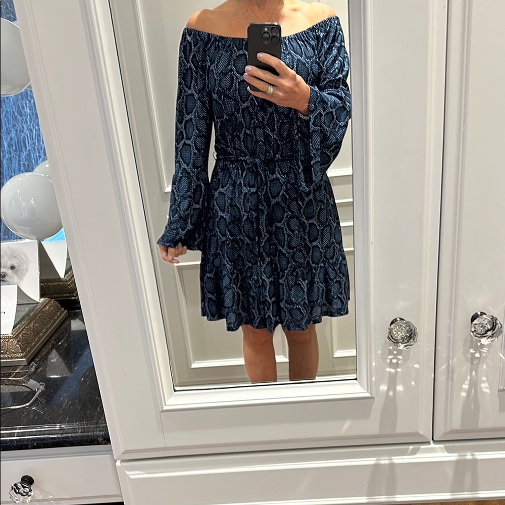 Michael Kors Blue Off-Shoulder Bell Sleeve Sundress